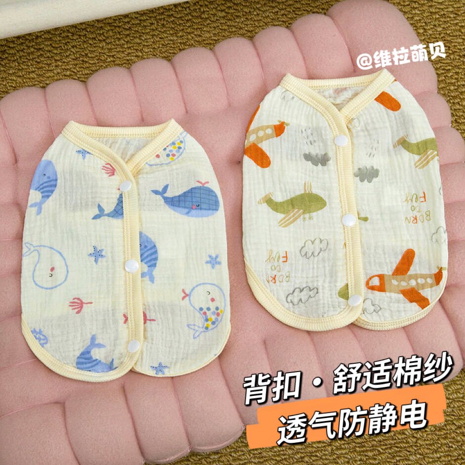 宠物夏季薄款棉纱背扣背心泰迪比熊猫咪小狗狗衣服小型幼犬防掉毛图片