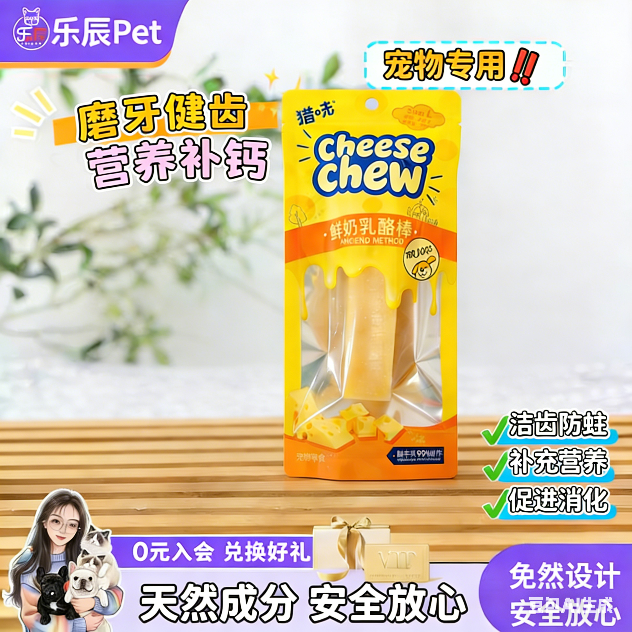 猎味奶酪棒耐啃芝士棒磨牙健齿补钙狗零食补钙成犬宠物鲜牛乳