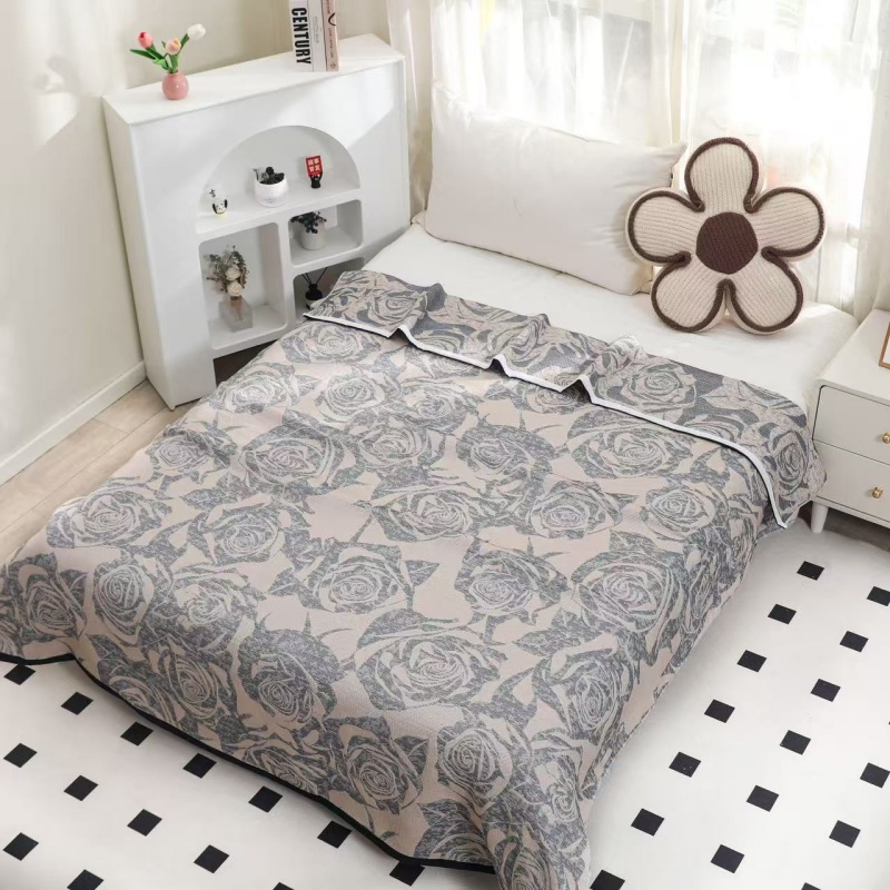 新玫瑰花语150x200cm0纯棉纱布床盖可铺可盖