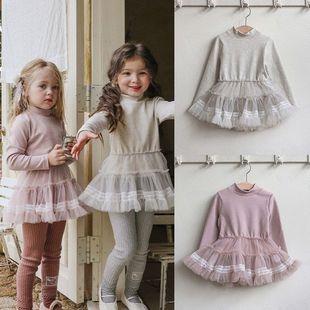2025冬款草莓珊韩国儿童女孩洋气蕾丝网纱裙边加绒长袖公主连衣裙
