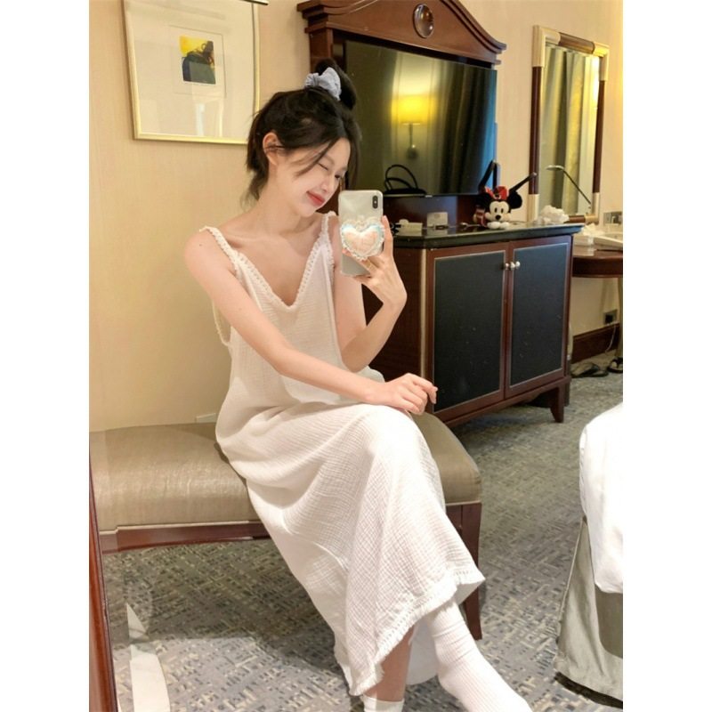 韩版女士夏季新品v领全棉舒适吊带睡裙清纯度假风露背家居服睡衣,女士内衣/男士内衣/家居服,睡袍/浴袍,淘宝优惠券,粉丝福利购,淘宝优惠卷