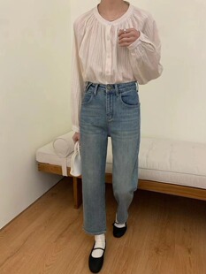 fengdebao凤德堡 3222-1#2024春 高腰显瘦弹力法棍裤牛仔直筒裤女