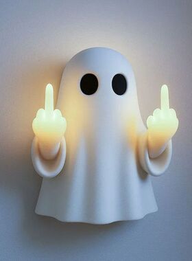 跨境新款Middle finger Cute Ghost万圣节幽灵双手竖中指小夜灯