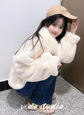 张淼怡同款米白色毛毛外套女24冬季新款仿皮草小个子加厚上衣女冬