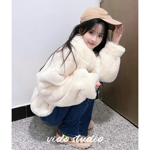 张淼怡同款米白色毛毛外套女24冬季新款仿皮草小个子加厚上衣女冬