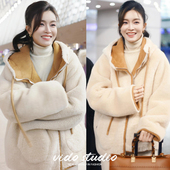 文咏珊明星同款 麂皮绒连帽毛毛外套女25冬装 可爱环保皮毛一体皮草