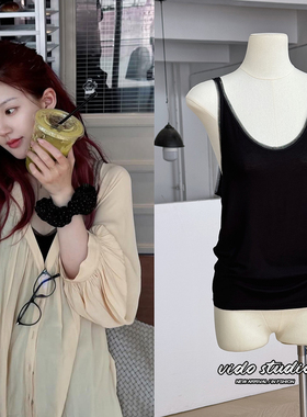 赵露思同款黑色V领显瘦网纱拼接辣妹氛围感吊带背心外穿内搭上衣