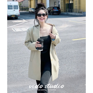 赵露思同款卡其色风衣女春夏韩系宽松中长款小个子短款外套薄英伦