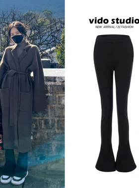黑色马蹄裤女高腰微喇叭裤秋冬加绒紧身显瘦弹力拖地直筒西装长裤