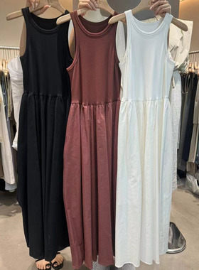 LAS CELULA正品实体店同款设计感黑色拼接背心裙女高质感连衣裙夏