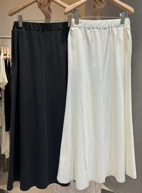 LAS CELULA正品实体店同款黑色松紧腰半身裙女垂感长款休闲半裙潮
