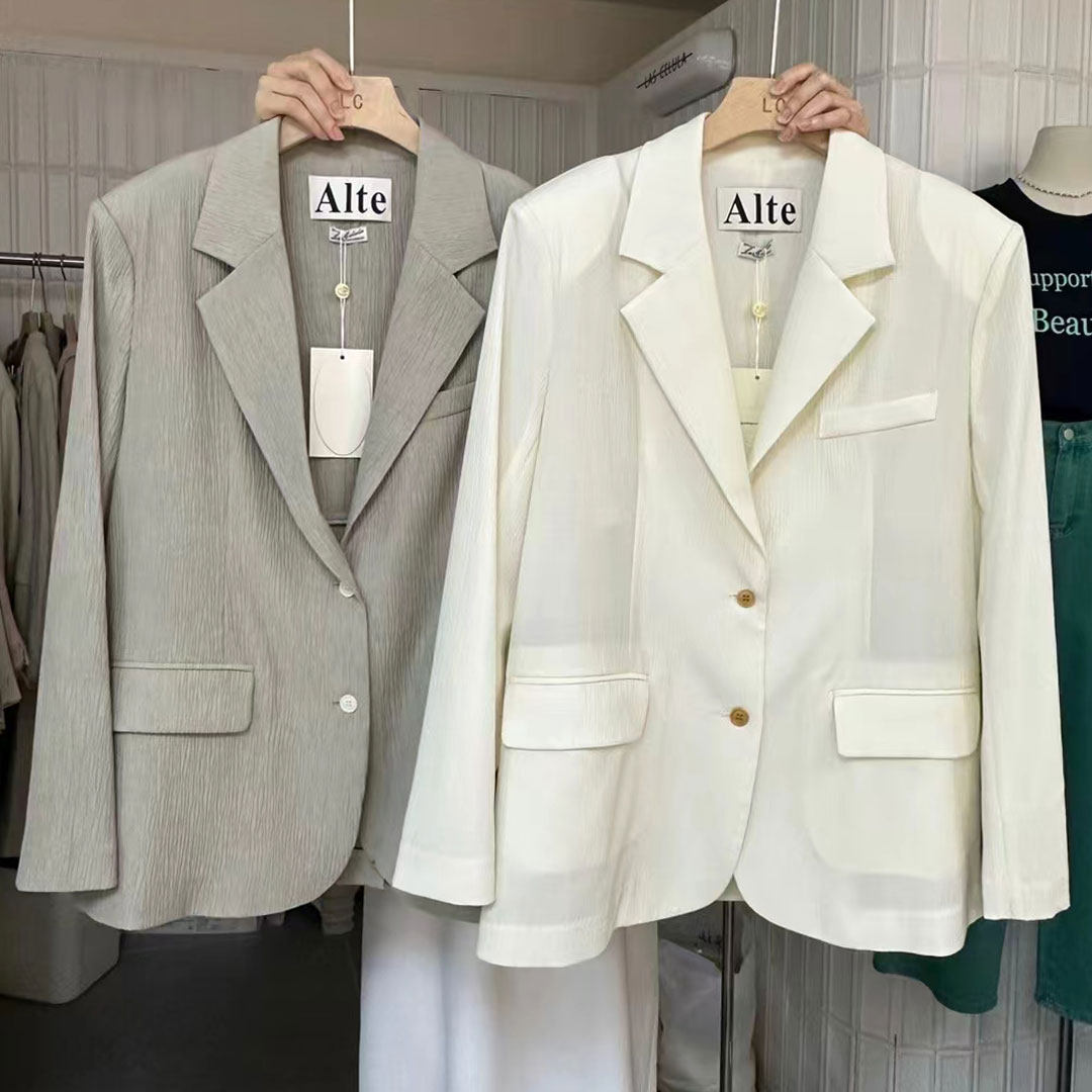 las celula正品实体店同款alte灰色皱麻小西装外套女纯色休闲西服