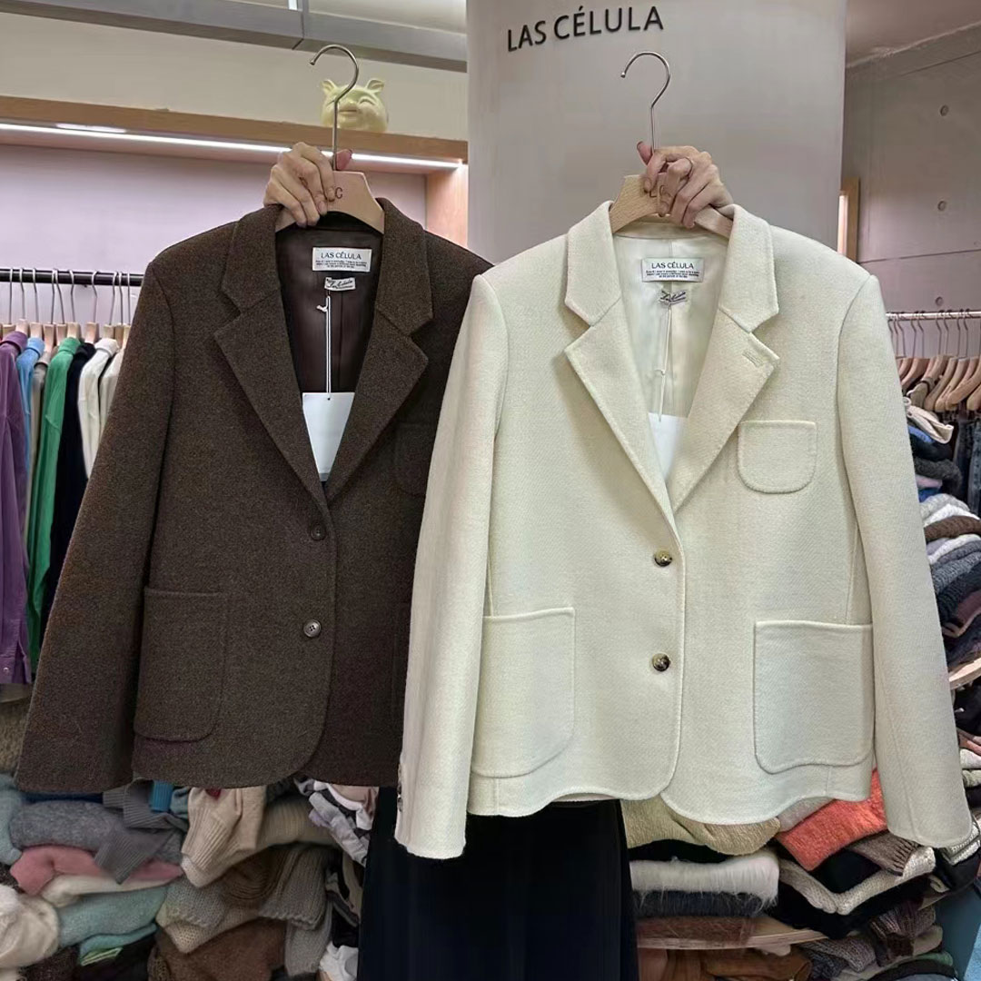 手缝进口粗纺双面羊毛外套女冬