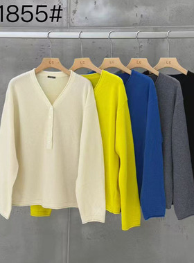 LASCELULA正品实体店同款黄色V领羊毛针织衫女纯色简约百搭毛衣潮