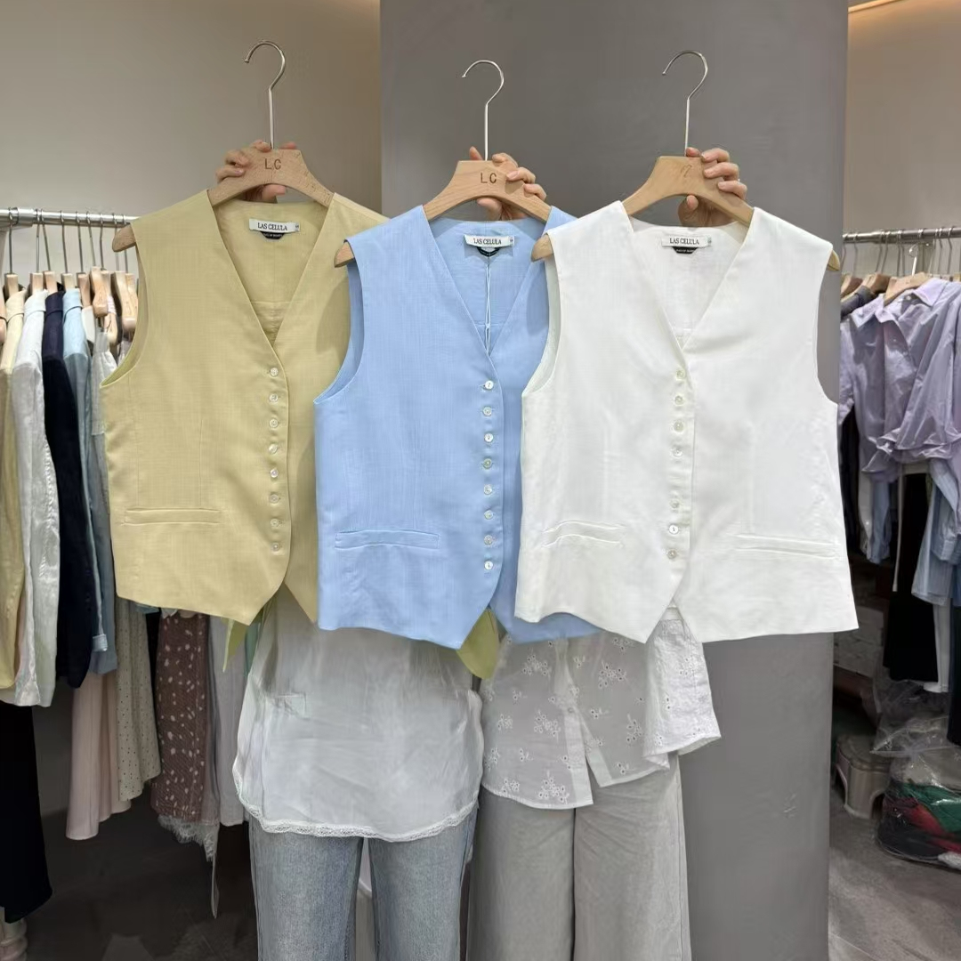 LC韩版V领单排排扣马夹女马夹