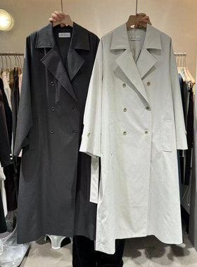 LAS CELULA正品实体店同款高级感灰色休闲风衣外套女双排扣大衣潮