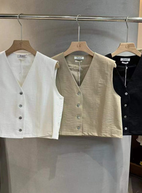 LASCELULA正品实体店同款白色V领无袖马夹女时尚短款背心春季新款