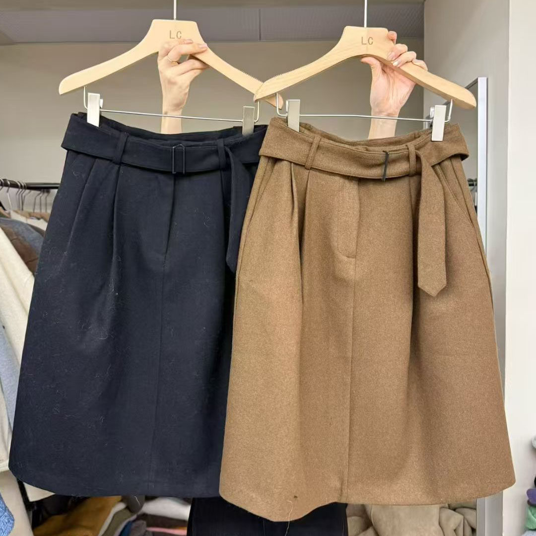 毛呢半身裙女高腰A字百搭裙子