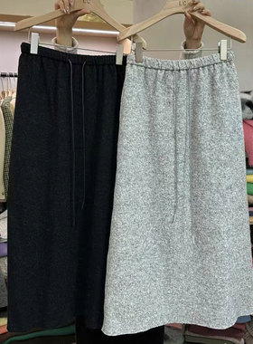 LASCELULA正品实体店同款松紧腰抽绳羊毛半身裙女A字中长款半裙冬