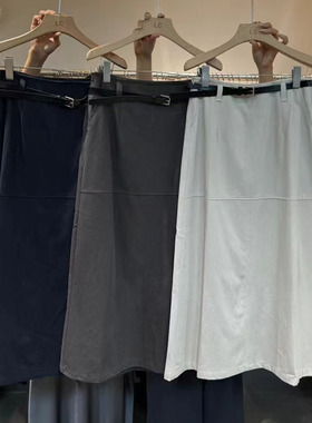 LASCELULA正品实体店同款高质感a字开叉半身裙女中长款显瘦半裙秋