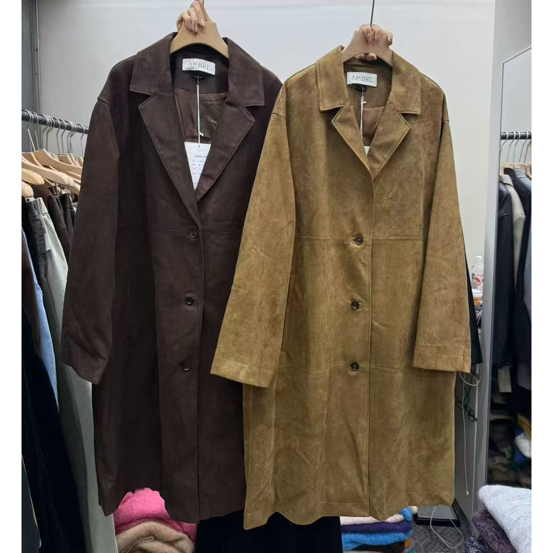 AMBRE韩版复古翻领麂皮绒外套女