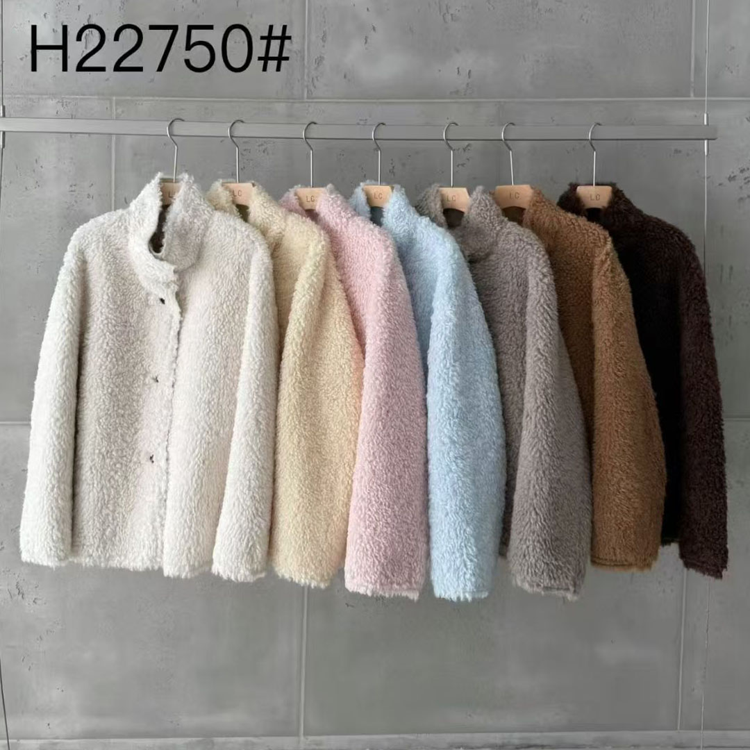 纯色韩版立领羊羔毛外套女