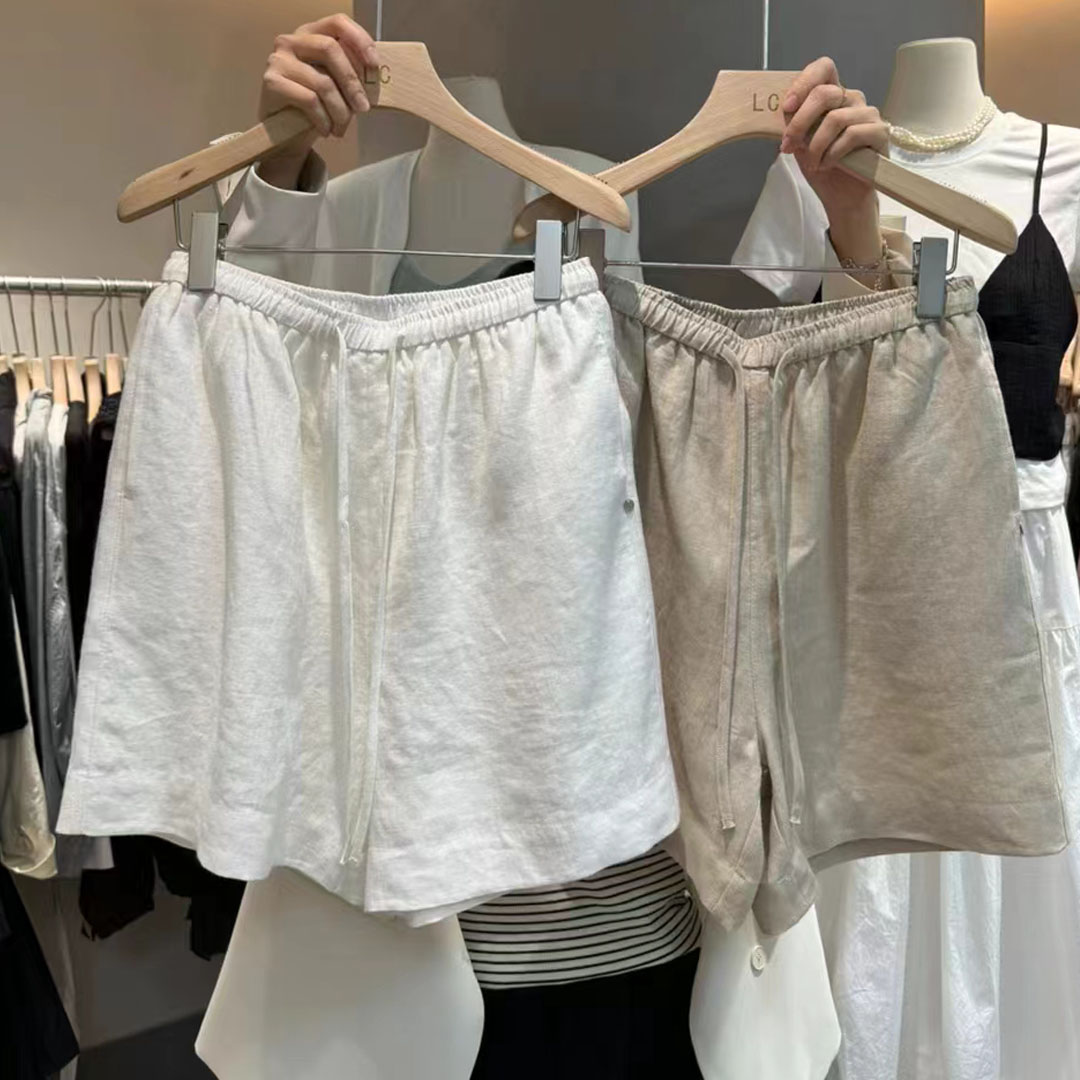 高腰休闲短裤宽松亚麻裤子女