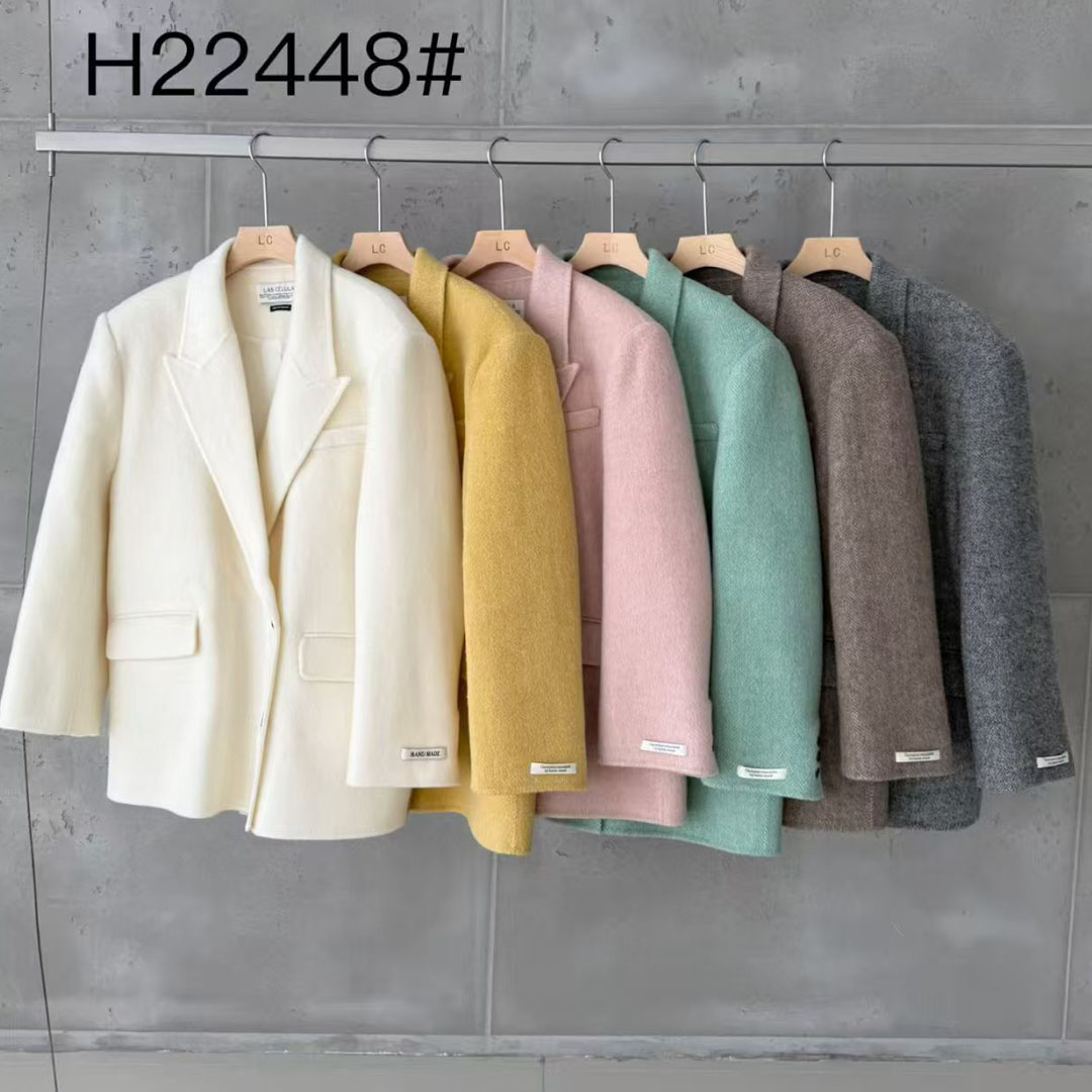 韩版宽松双面羊毛西装外套女大衣