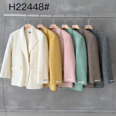 韩版宽松双面羊毛西装外套女大衣