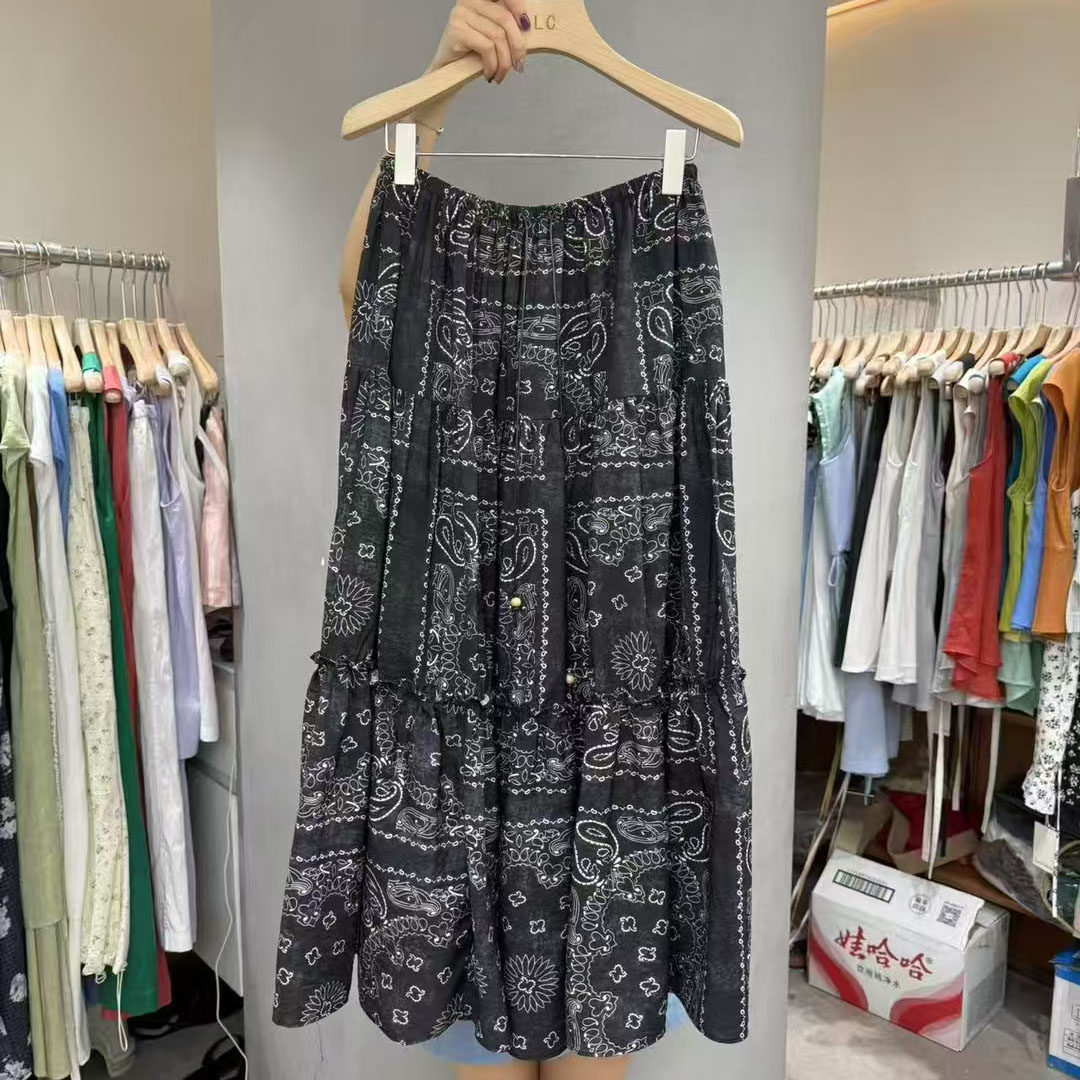 松紧腰碎花半身裙女中长款A字裙