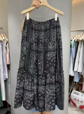 LASCELULA正品实体店同款夏季新款松紧腰碎花半身裙女中长款A字裙
