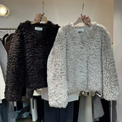 皮毛一体羊羔毛宽松外套女上衣冬