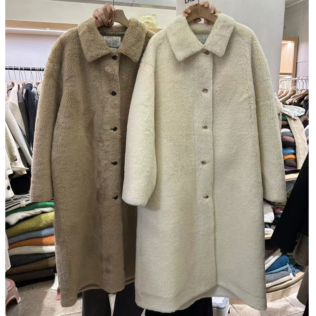 韩系中长款皮毛一体外套女冬