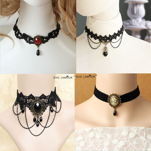 30元包邮暗黑Lolita万圣节吸血鬼流苏水滴蕾丝项链哥特chocker