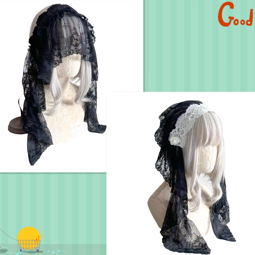 黑白修女洛丽塔发呆 哥特蕾丝网纱头纱亚文化头巾