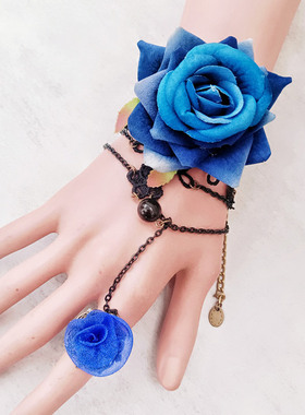 哥特风红玫瑰复古蕾丝手链
