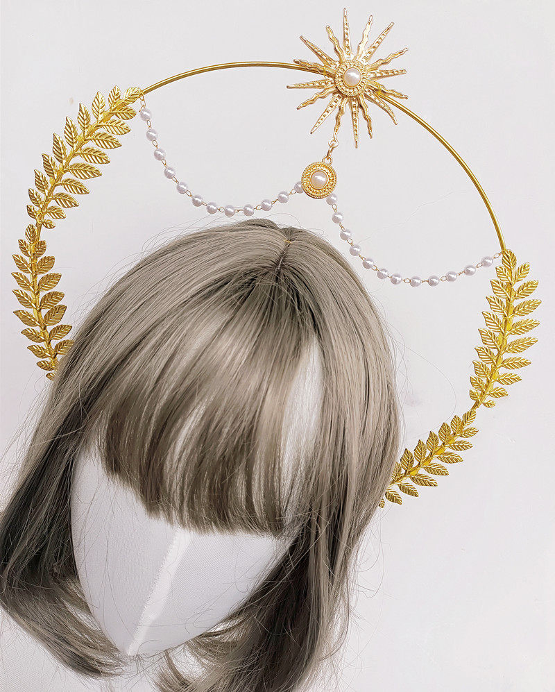 洛丽塔lolita圣母光环阿波罗太阳教堂天使汉服金色发饰走秀拍摄