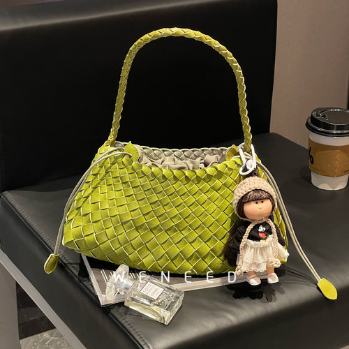 度假风编织单肩手提包女