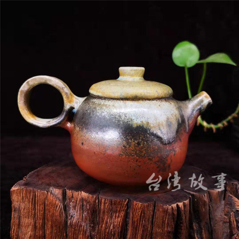 台湾故事陶艺大师刘小评柴烧壶备前烧纯手工柴窑落灰古朴日式手握