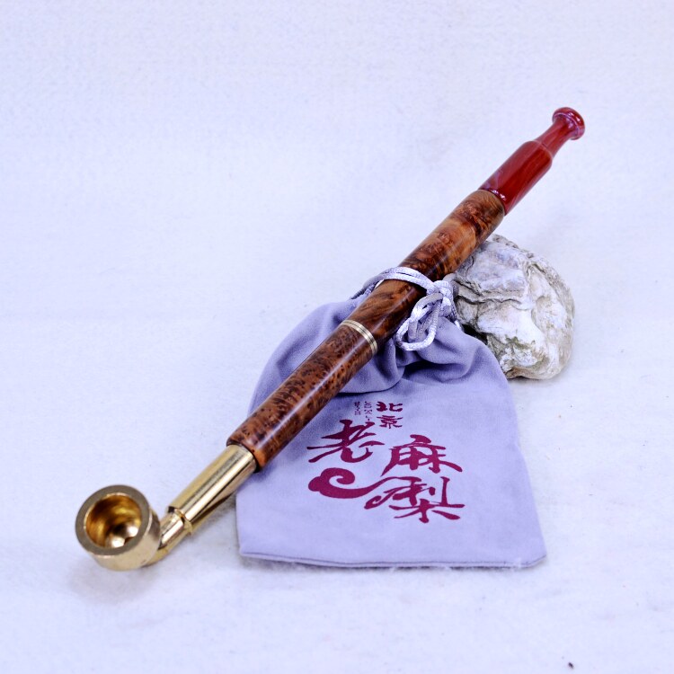 北京老麻梨疙瘩旱烟袋锅烟斗活性炭烟杆传统男士黄纯铜复古老式