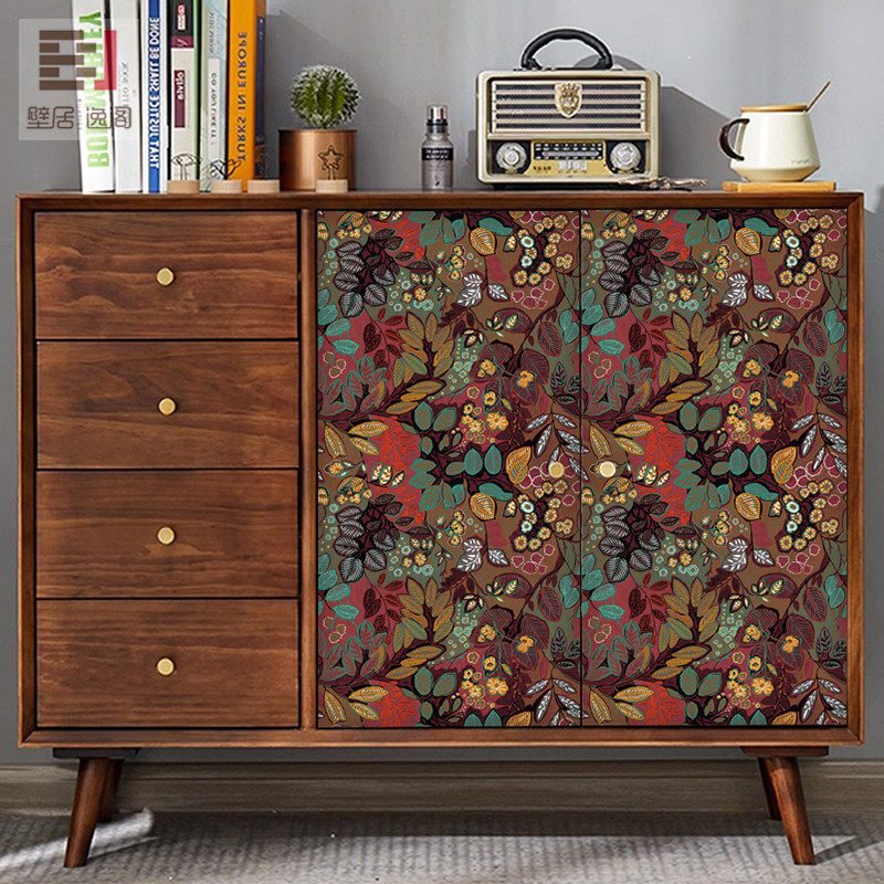 壁居逸阁中古风家具翻新自粘贴纸大衣柜橱柜改造装饰墙贴花卉墙纸,家居饰品,软装墙贴,淘宝优惠券,粉丝福利购,淘宝优惠卷