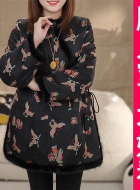 200斤高档大码新中式棉服秋冬新款改良旗袍中国风元素外套中长款