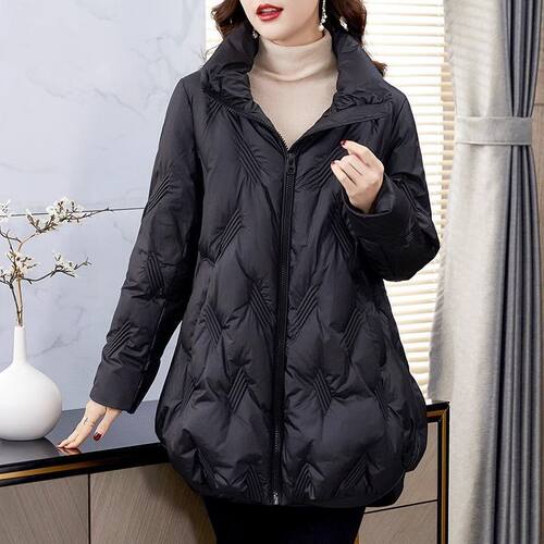 大码中长款保暖白鸭绒羽绒服女