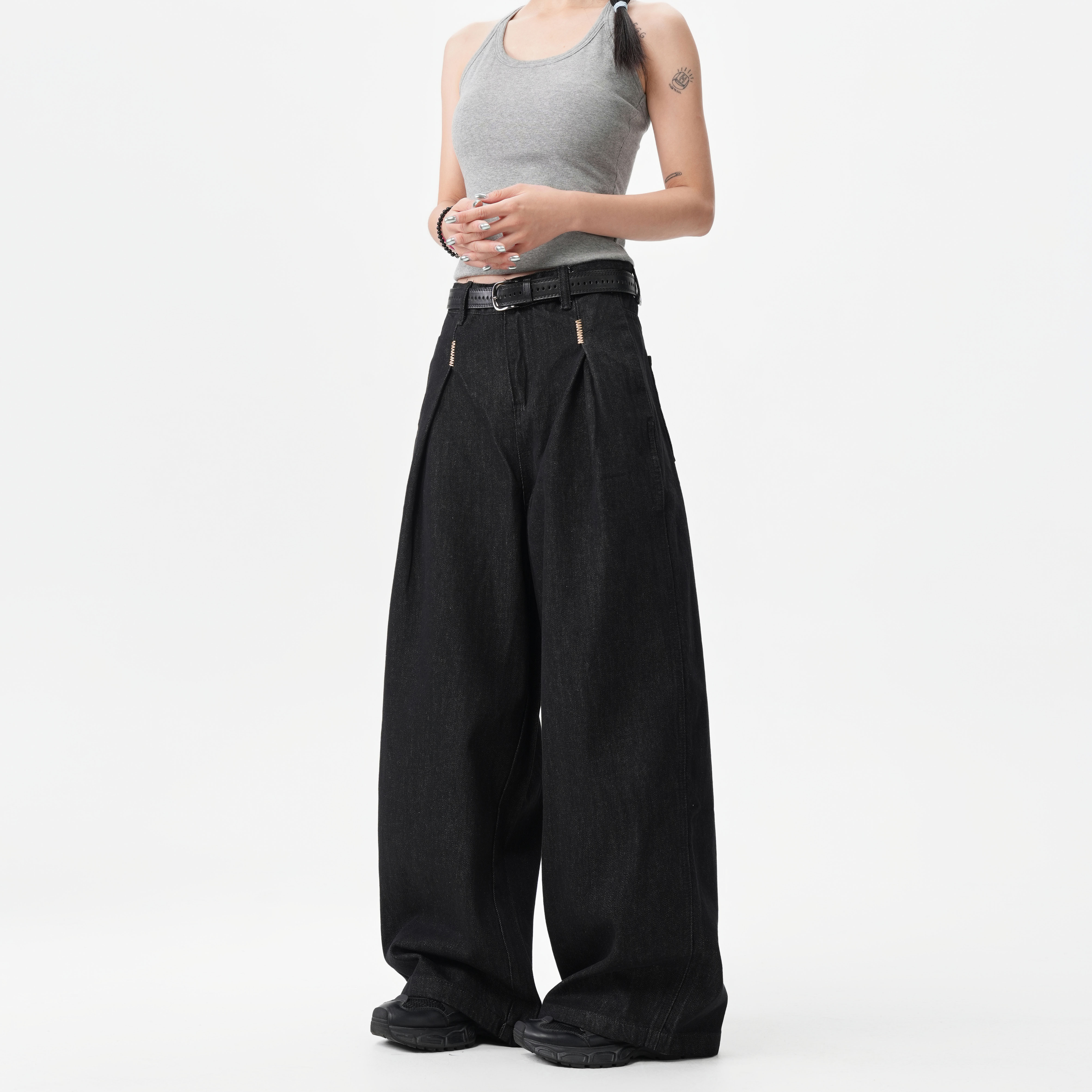 ins宽松窄版休闲阔腿裤女小个子