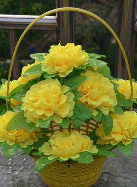 11头仿真园菊花 清明祭祀冬至上坟花篮套装 塑料花篮黄色红色白色