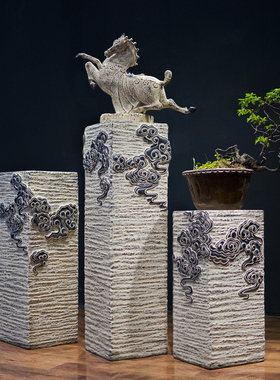 新中式仿石柱玄关庭院造景摆件祥云柱花园装饰展示柱茶室花盆底座