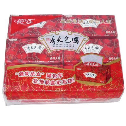 花姿国色天香480张3层6包抽纸喜庆办公家用原生浆面巾纸餐巾纸