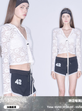 「蕾丝抽绳连帽衫」Working Girl纯白系套头卫衣清凉透视BLOKETTE