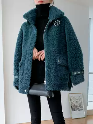 Haining sheep-cut fur coat women short 2021 new winter fur one full lamb coat stand collar