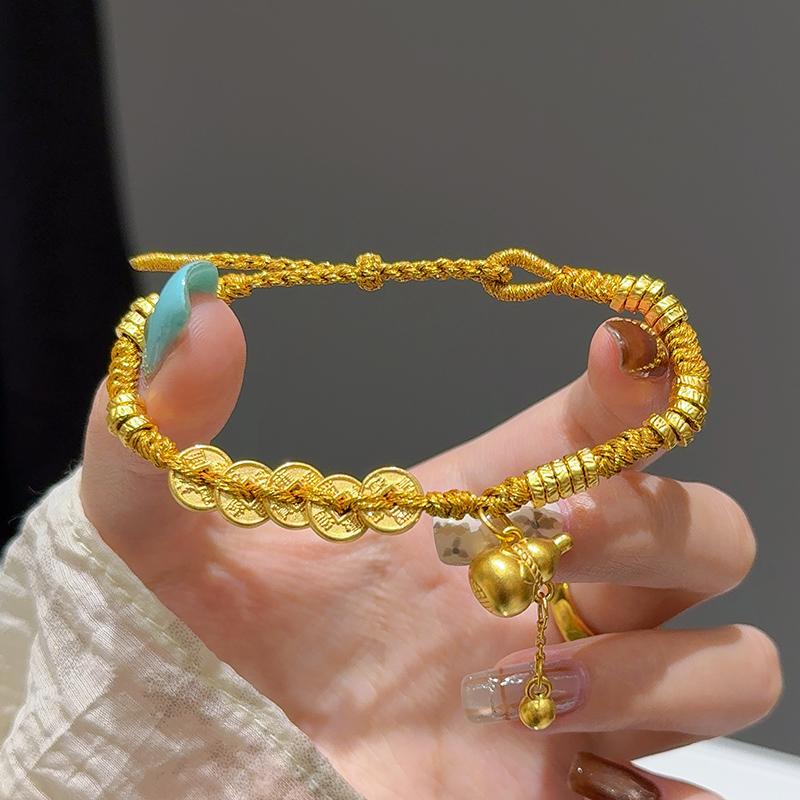 五帝币葫芦流苏盘缠手链金包银转运珠碎金子本命年编绳手串送女友